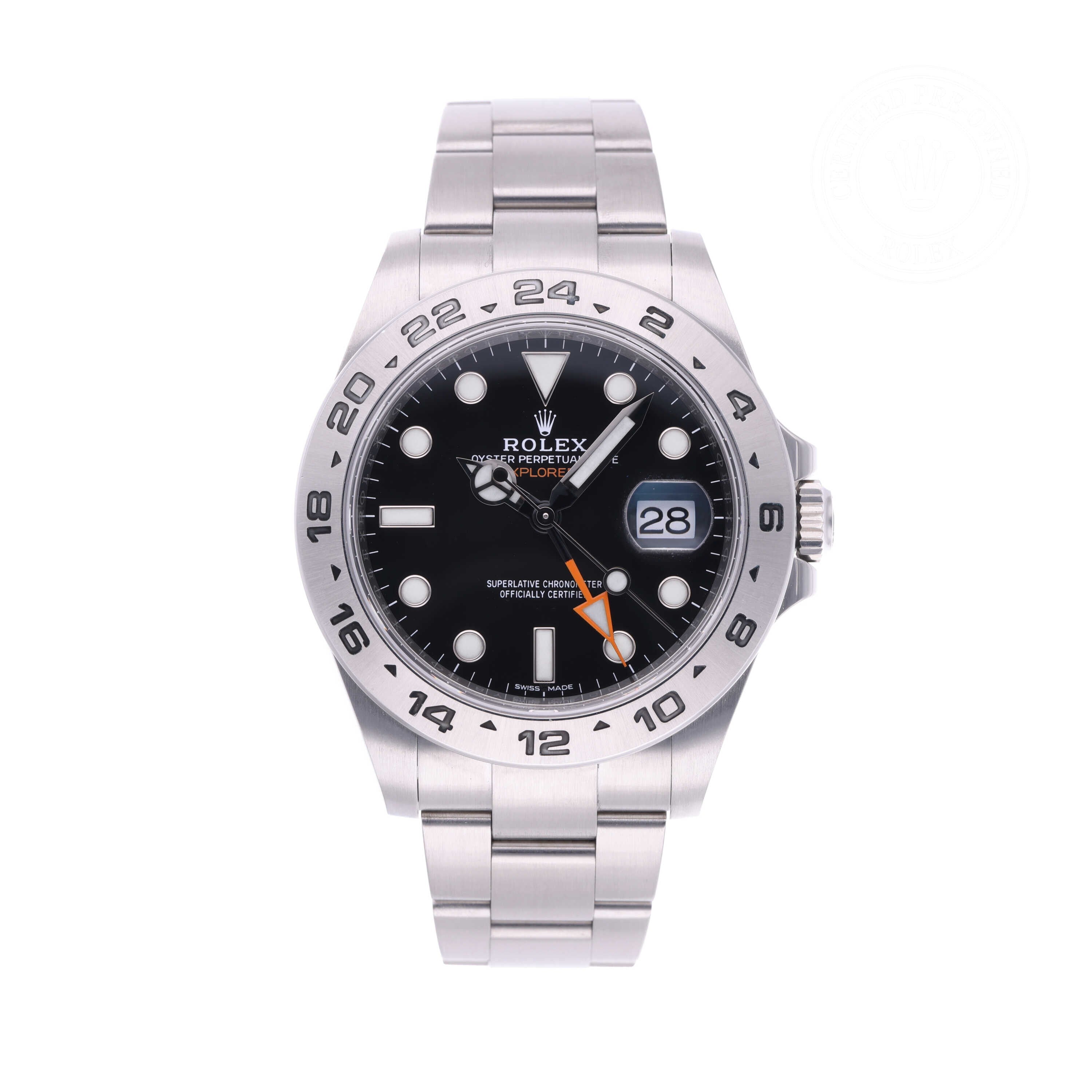 Rolex Certified Pre-owned Explorer M216570-0002 front on white background