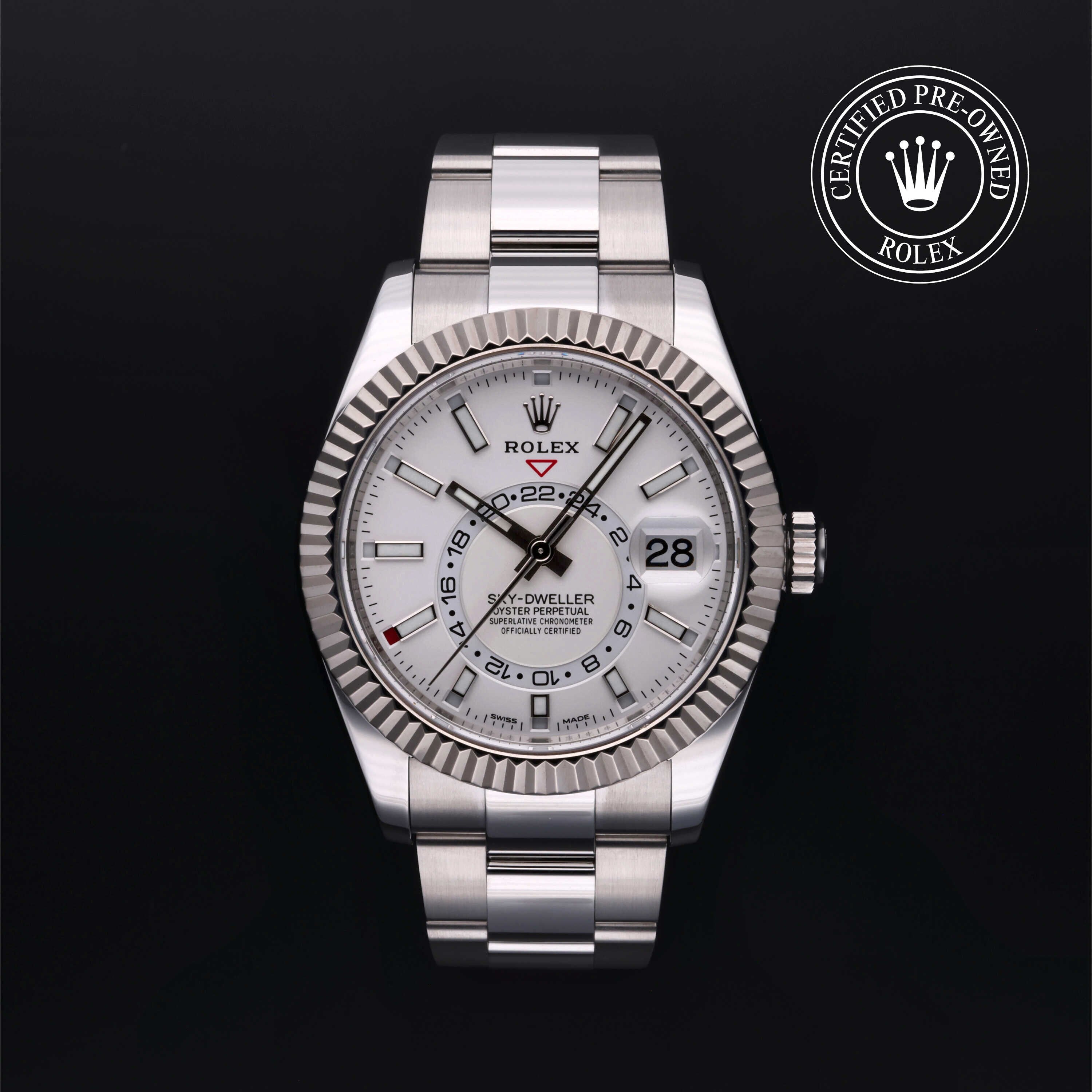 Rolex Certified Pre-owned Sky-Dweller M326934-0001 front on black background