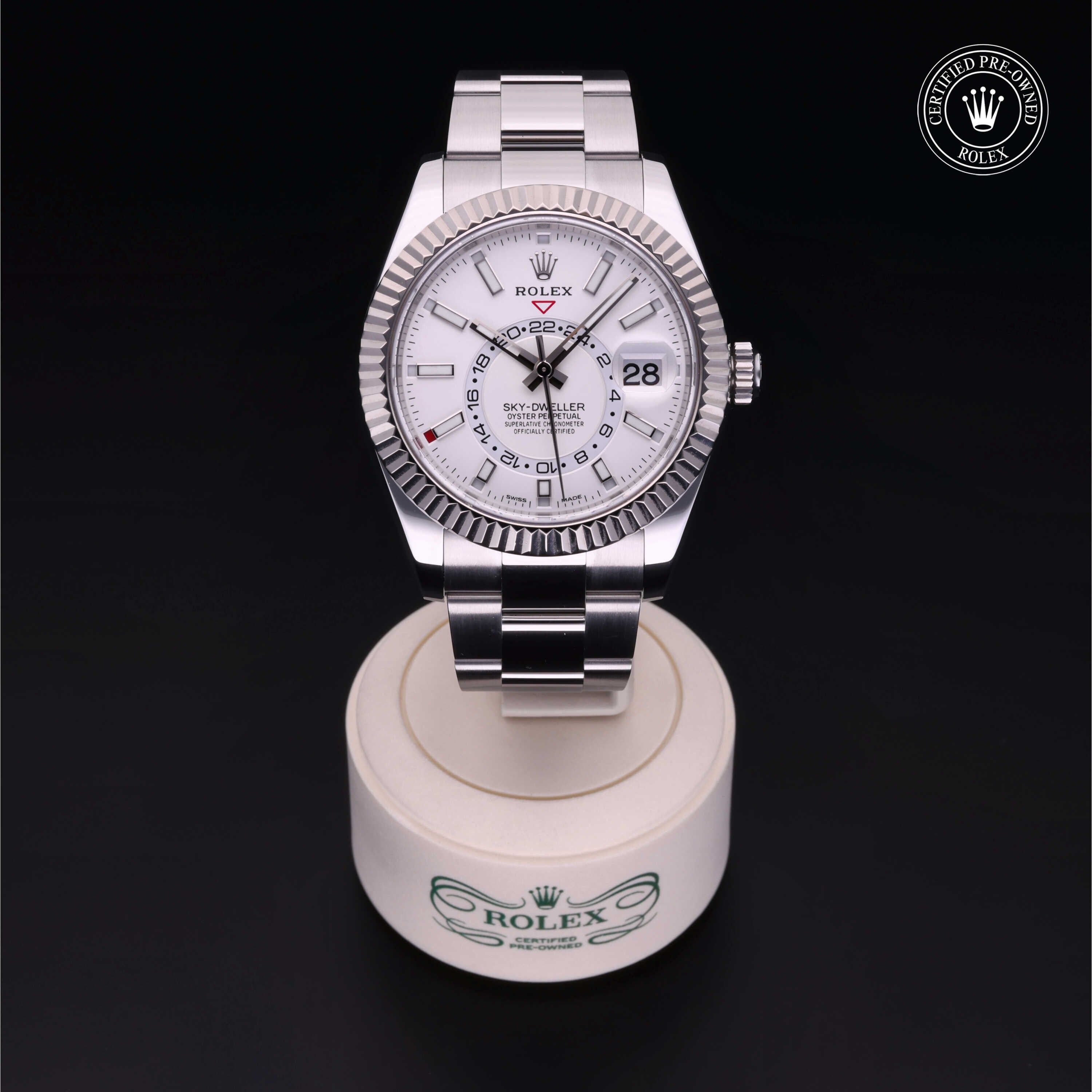 Rolex Certified Pre-owned Sky-Dweller M326934-0001 front on black background