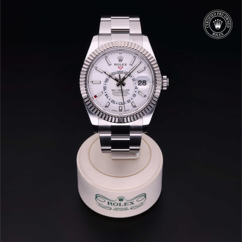 Rolex Certified Pre-owned Sky-Dweller M326934-0001 front on black background