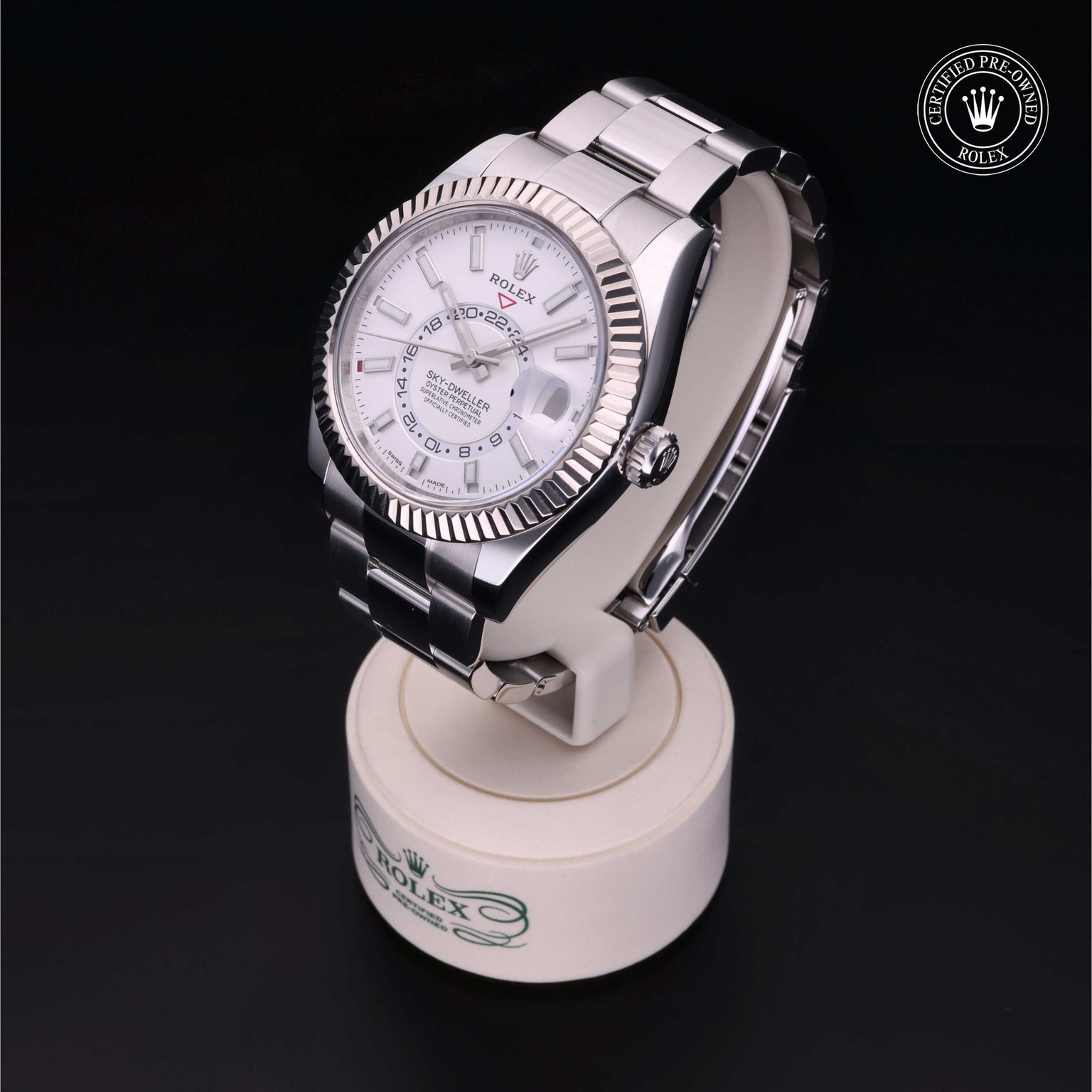 Rolex Certified Pre-owned Sky-Dweller M326934-0001 front on black background