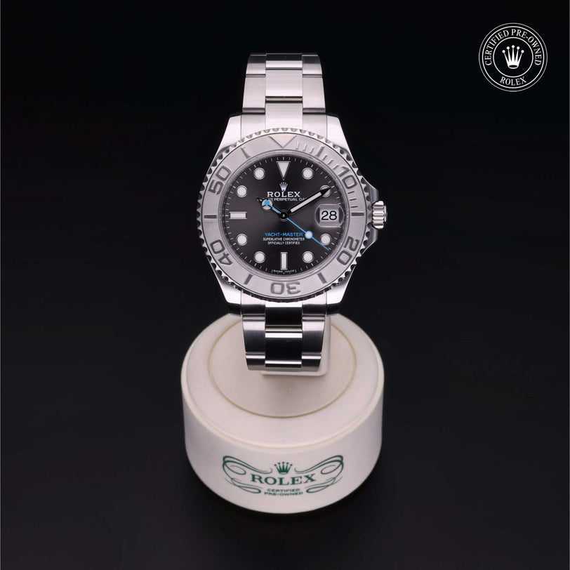 Rolex Certified Pre-owned Yacht-Master M268622-0002 front on black background