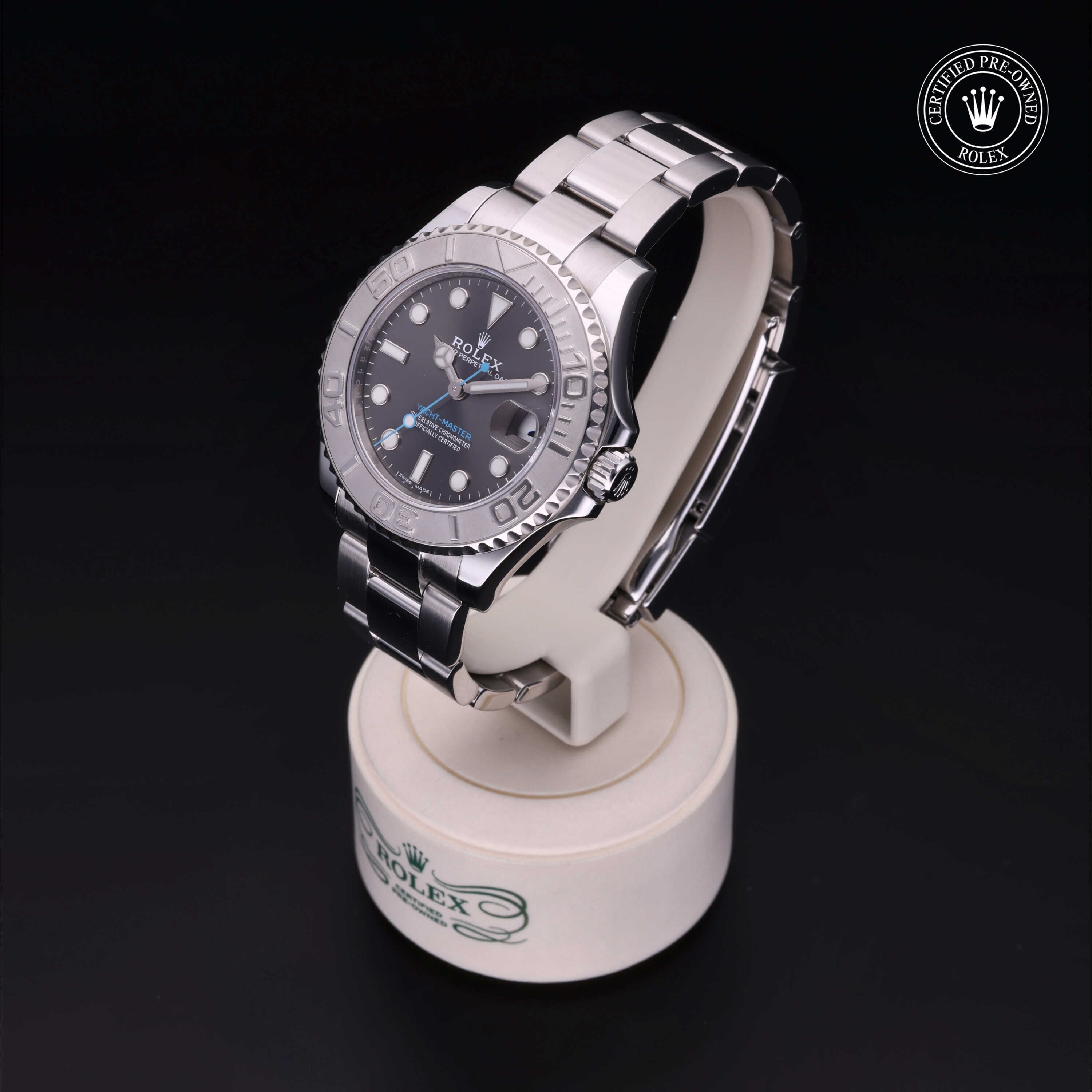 Rolex Certified Pre-owned Yacht-Master M268622-0002 front on black background