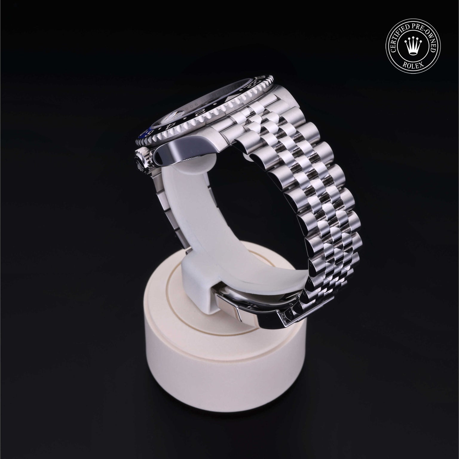 Rolex Certified Pre-owned GMT M126710BLNR-0002 front on black background