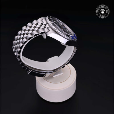 Rolex Certified Pre-owned GMT M126710BLNR-0002 front on black background