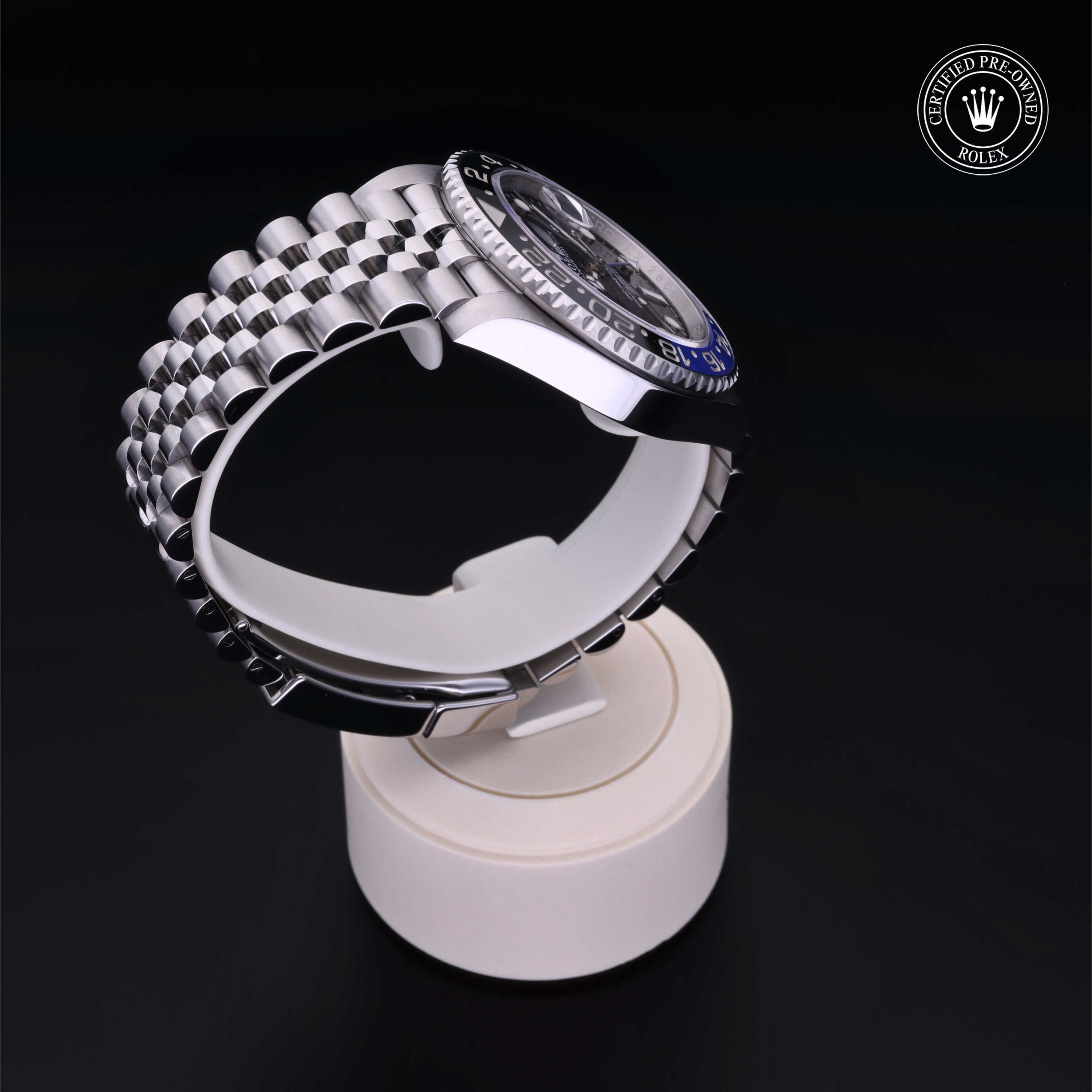 Rolex Certified Pre-owned GMT M126710BLNR-0002 front on black background