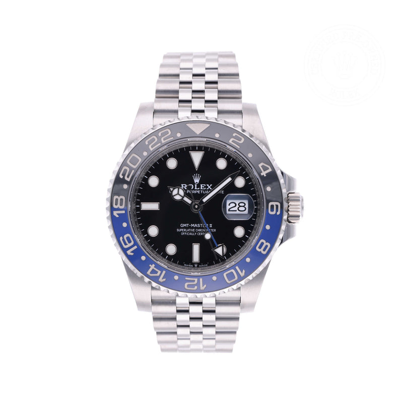 Rolex Certified Pre-owned GMT M126710BLNR-0002 front on white background