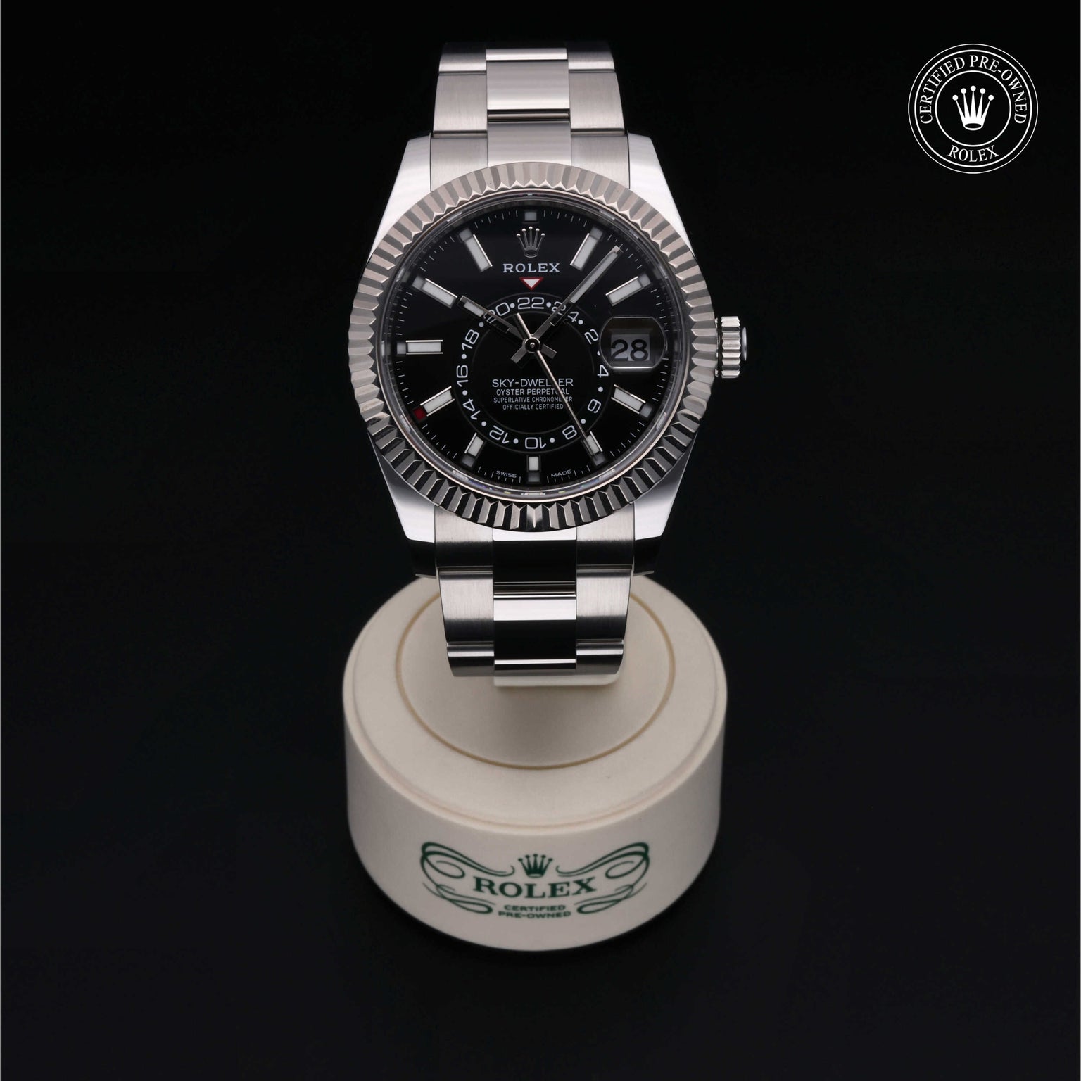 Rolex Certified Pre-owned Sky-Dweller M326934-0005 front on black background