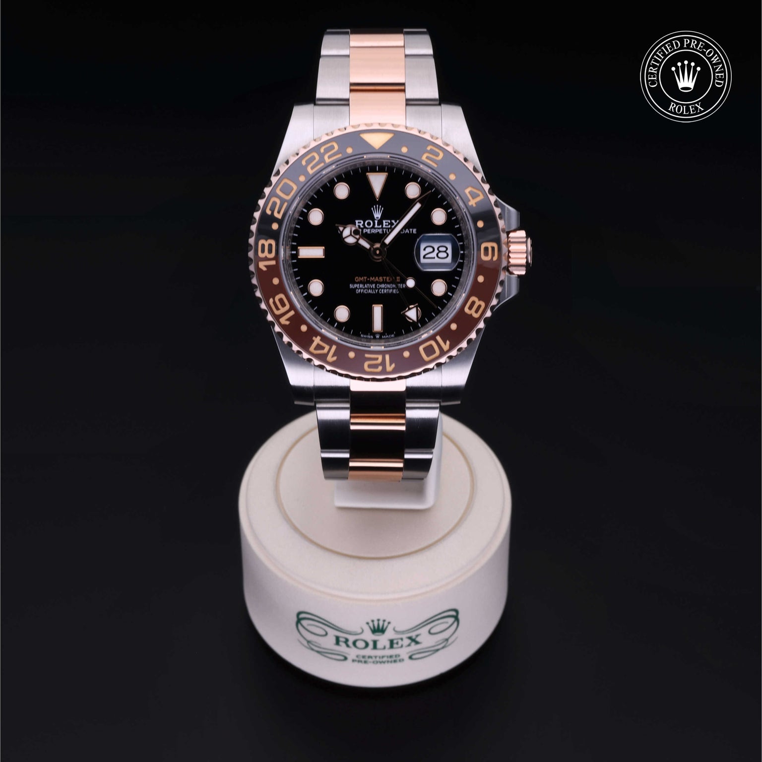 Rolex Certified Pre-owned GMT M126711CHNR-0002 front on black background