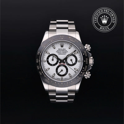 Rolex Certified Pre-owned Daytona M116500LN-0001 front on black background