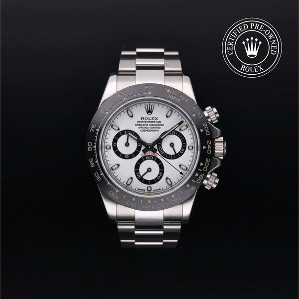 Rolex Certified Pre-owned Daytona M116500LN-0001 front on black background