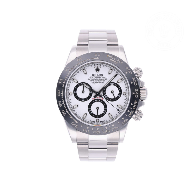 Rolex Certified Pre-owned Daytona M116500LN-0001 front on white background