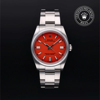 Rolex Certified Pre-owned Oyster Perpetual M126000-0007 front on black background