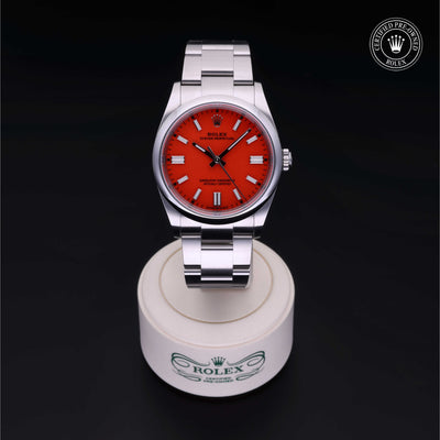 Rolex Certified Pre-owned Oyster Perpetual M126000-0007 front on black background