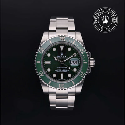 Rolex Certified Pre-owned Submariner M116610LV-0002 front on black background