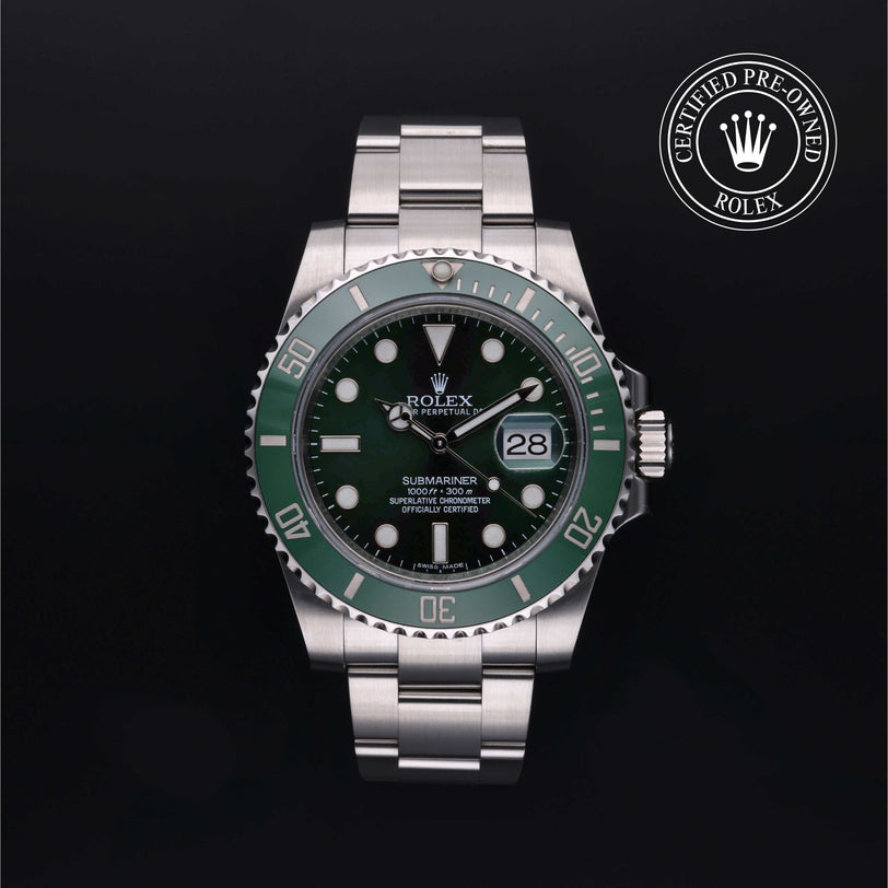 Rolex Certified Pre-owned Submariner M116610LV-0002 front on black background