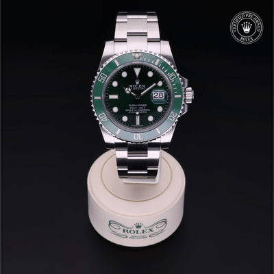 Rolex Certified Pre-owned Submariner M116610LV-0002 front on black background