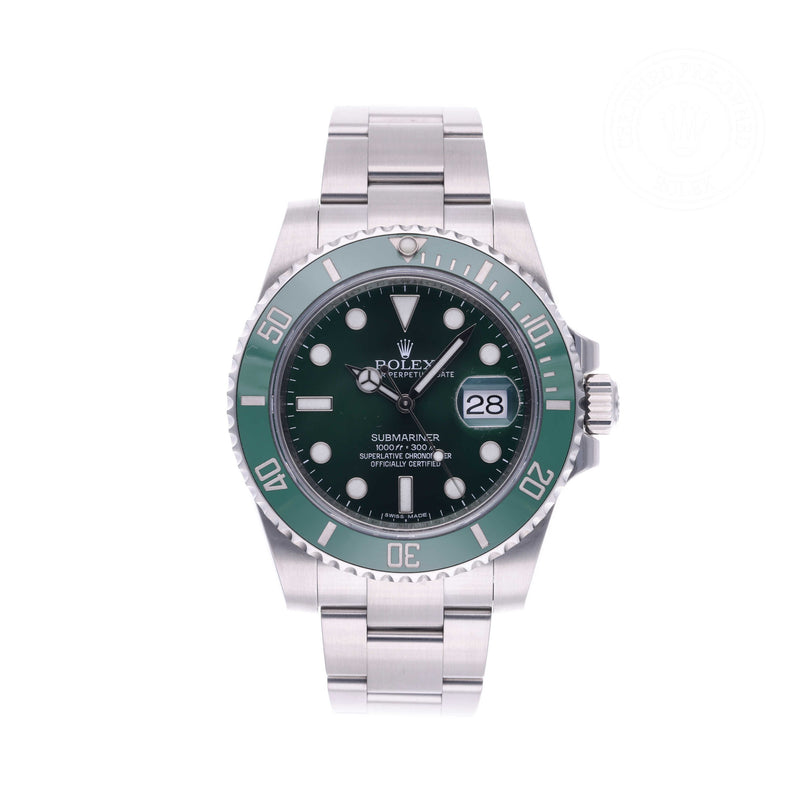 Rolex Certified Pre-owned Submariner M116610LV-0002 front on white background