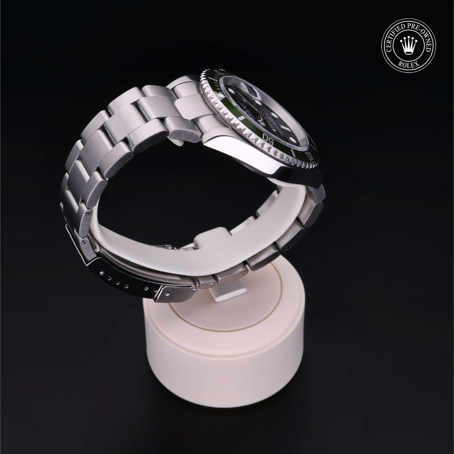 Rolex Certified Pre-owned Submariner Date M16610LV-0002 front on black background