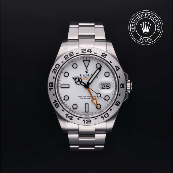 Rolex Certified Pre-owned Explorer M216570-0001 front on black background