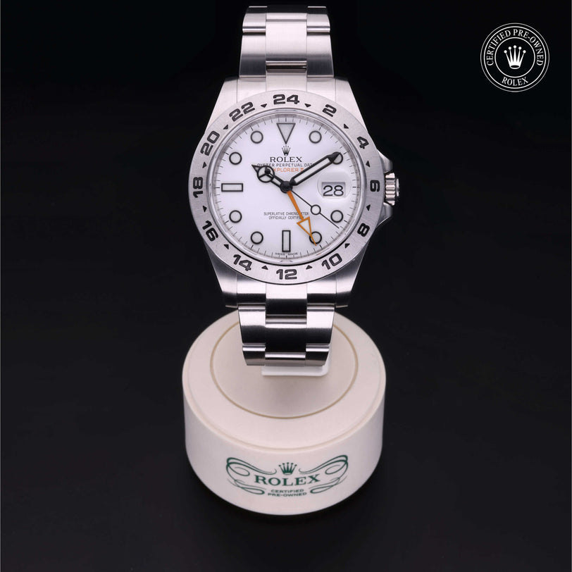 Rolex Certified Pre-owned Explorer M216570-0001 front on black background