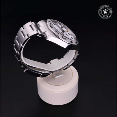 Rolex Certified Pre-owned Explorer M216570-0001 front on black background