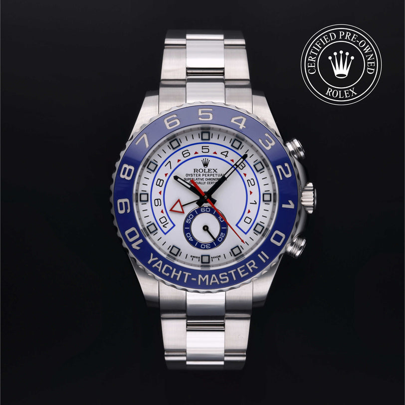Rolex Certified Pre-owned Yacht-Master II M116680-0001 front on black background