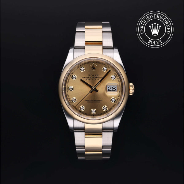 Rolex Certified Pre-owned Datejust M126203-0018 front on black background