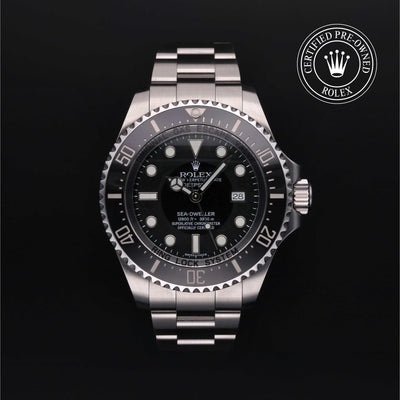 Rolex Certified Pre-owned Sea-Dweller M116660-0001 front on black background