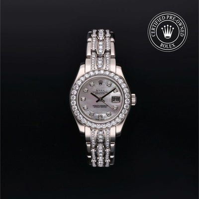Rolex Certified Pre-owned Lady Datejust Pearlmaster M80299-0052 front on black background