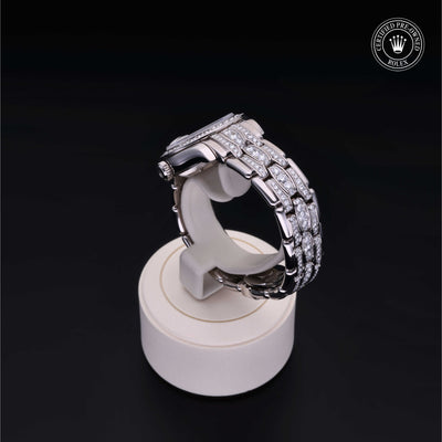 Rolex Certified Pre-owned Lady Datejust Pearlmaster M80299-0052 front on black background