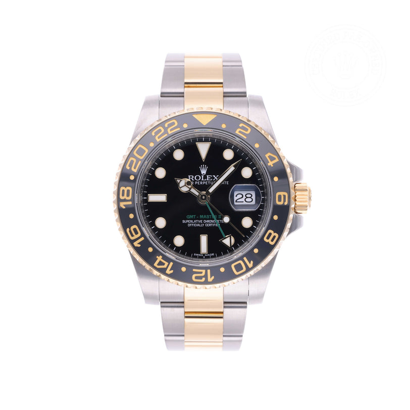 Rolex Certified Pre-owned GMT M116713LN-0001 front on white background