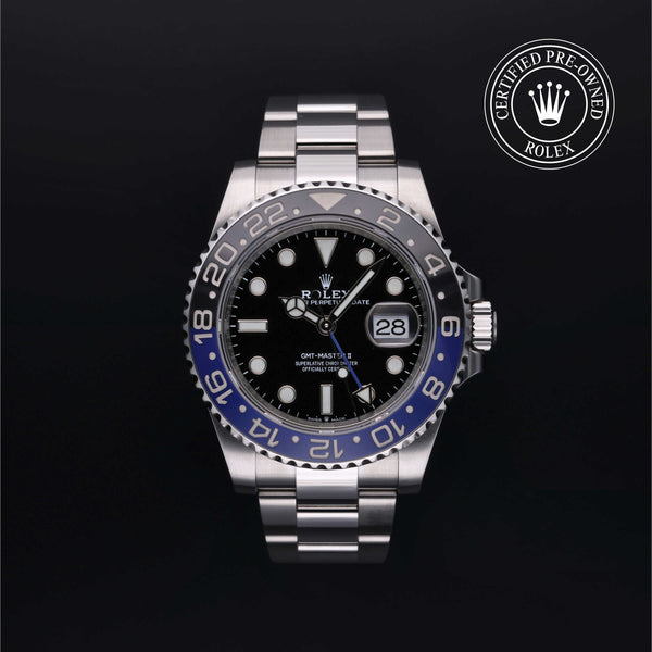 Rolex Certified Pre-owned GMT M126710BLNR-0003 front on black background