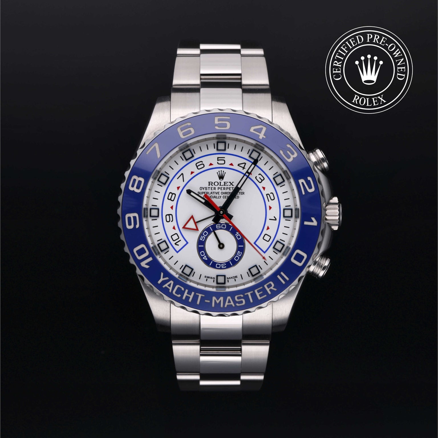 Rolex Certified Pre-owned Yacht-Master M116680-0001 front on black background