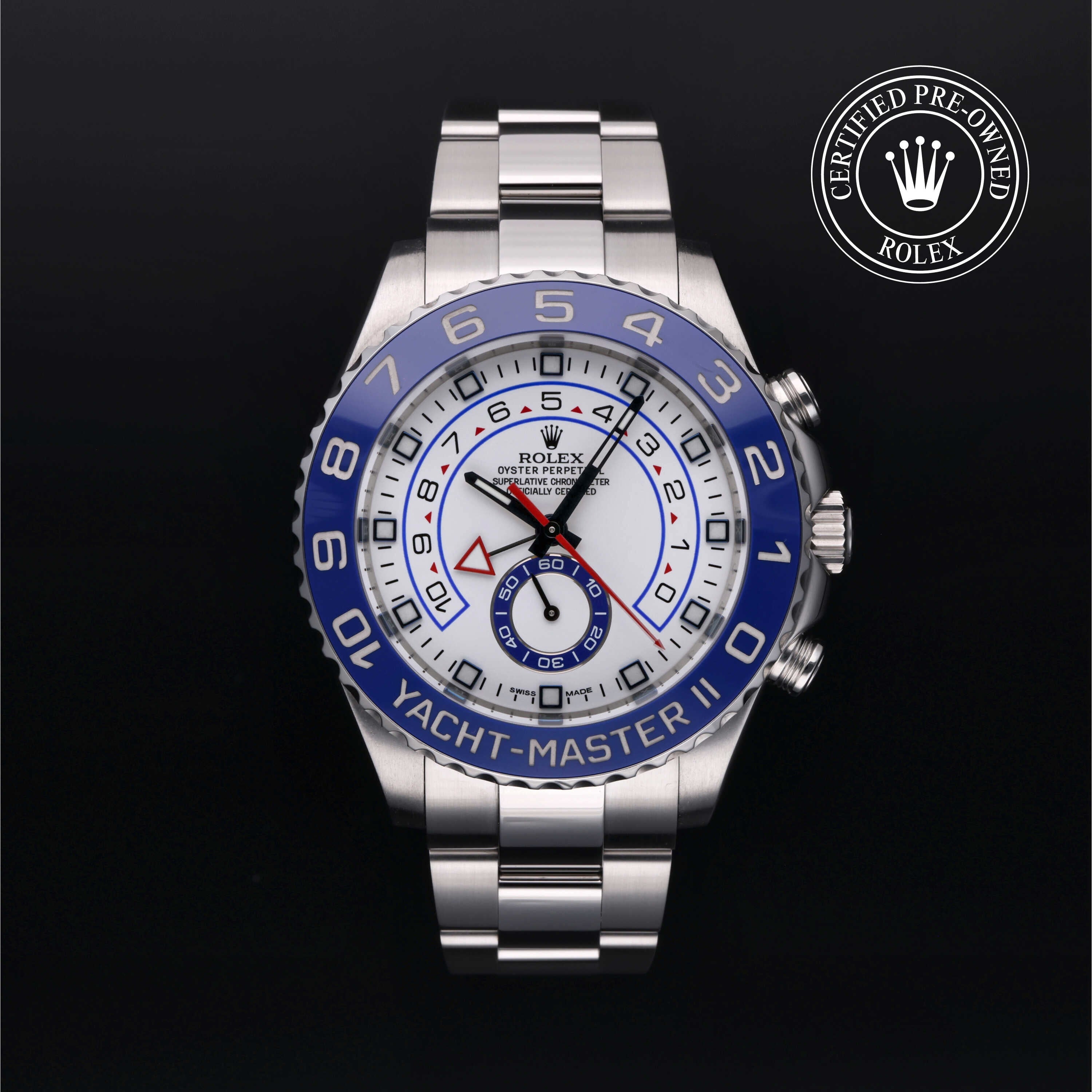 Rolex Certified Pre-owned Yacht-Master M116680-0001 front on black background