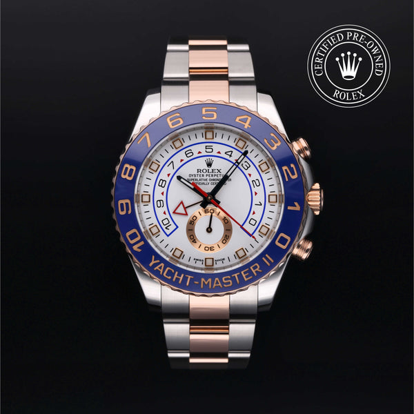 Rolex Certified Pre-owned Yacht-Master II M116681-0001 front on black background