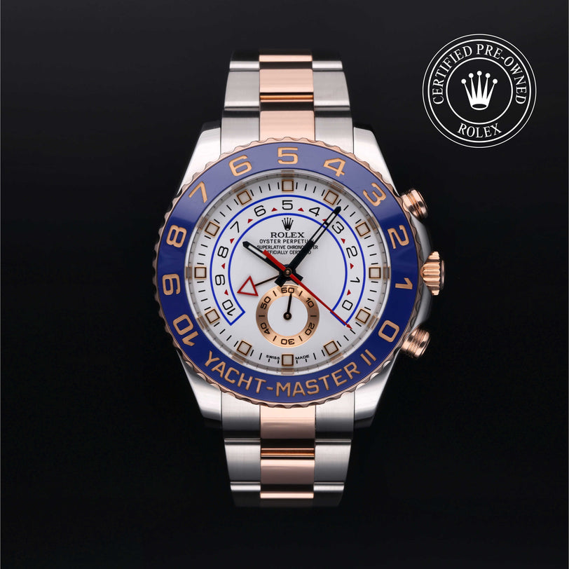 Rolex Certified Pre-owned Yacht-Master II M116681-0001 front on black background
