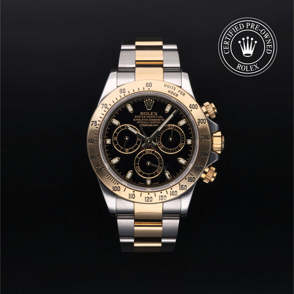 Rolex Certified Pre-owned Daytona M116523-0039 front on black background