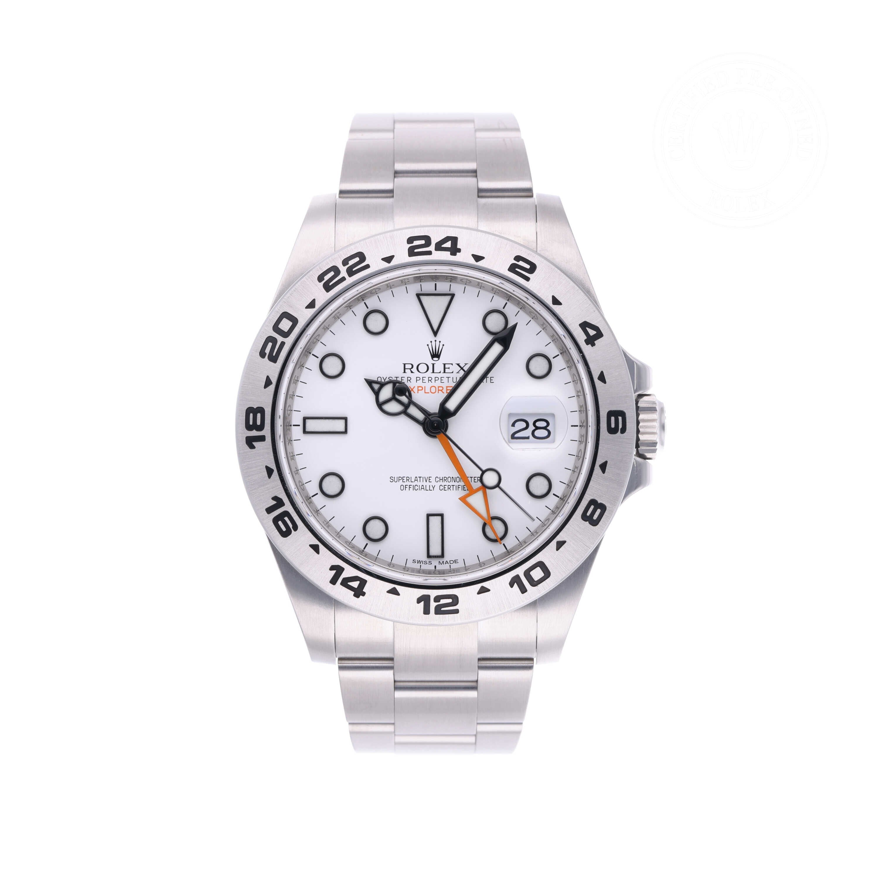Rolex Certified Pre-owned Explorer M216570-0001 front on white background