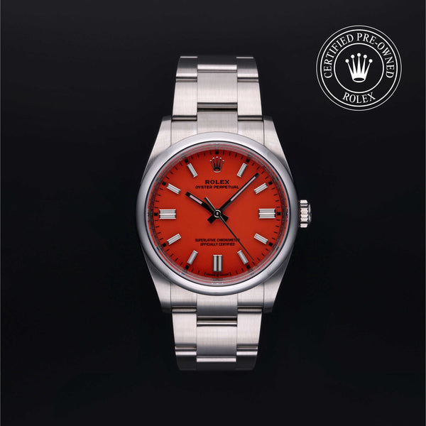 Rolex Certified Pre-owned Oyster Perpetual M126000-0007 front on black background