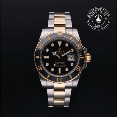 Rolex Certified Pre-owned Submariner Date M116613LN-0003 front on black background