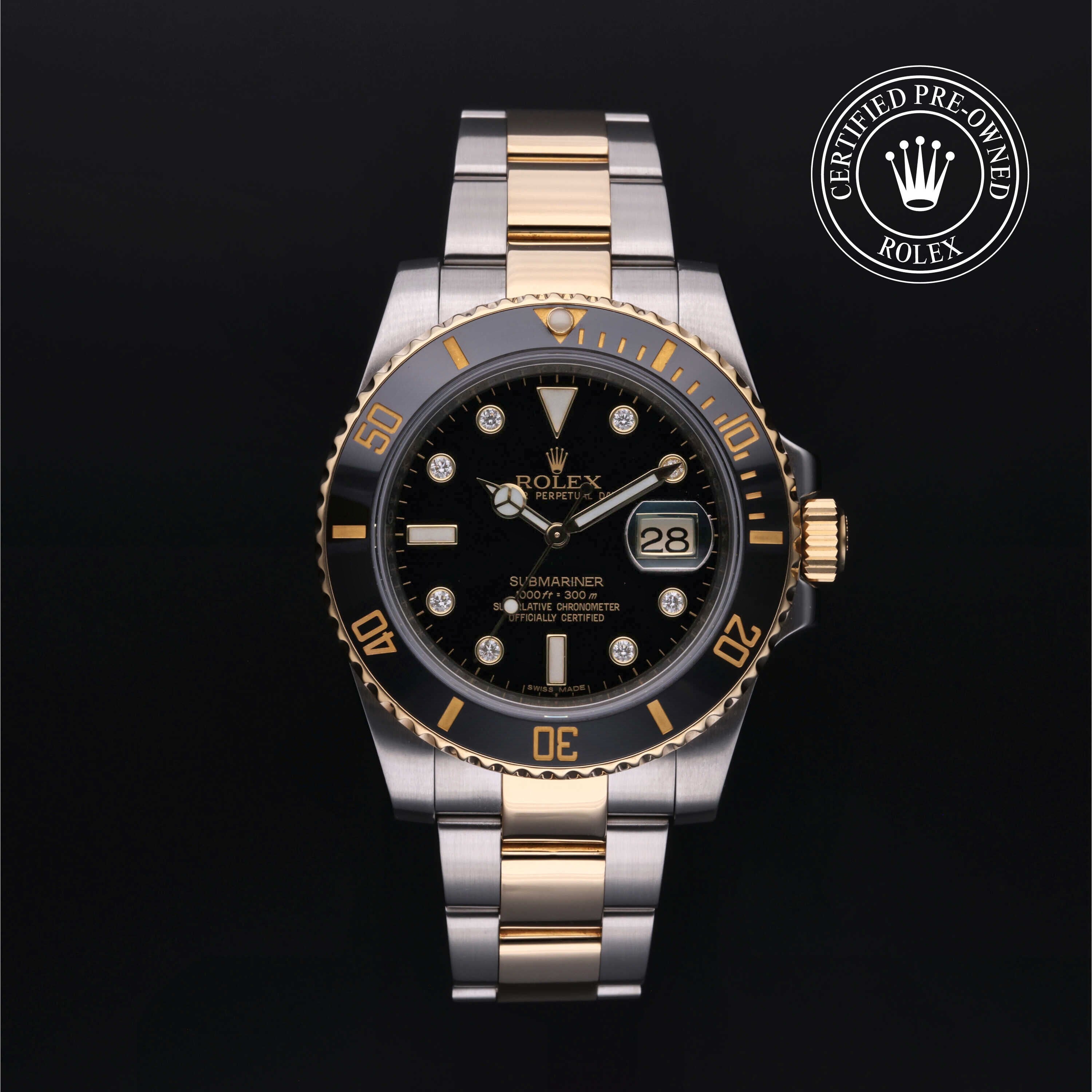 Rolex Certified Pre-owned Submariner Date M116613LN-0003 front on black background