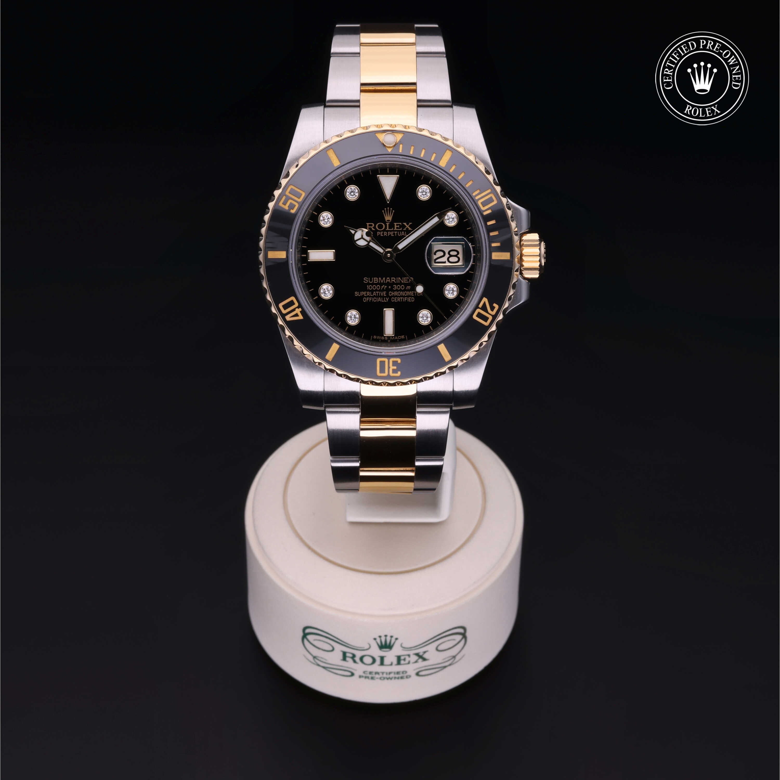 Rolex Certified Pre-owned Submariner Date M116613LN-0003 front on black background