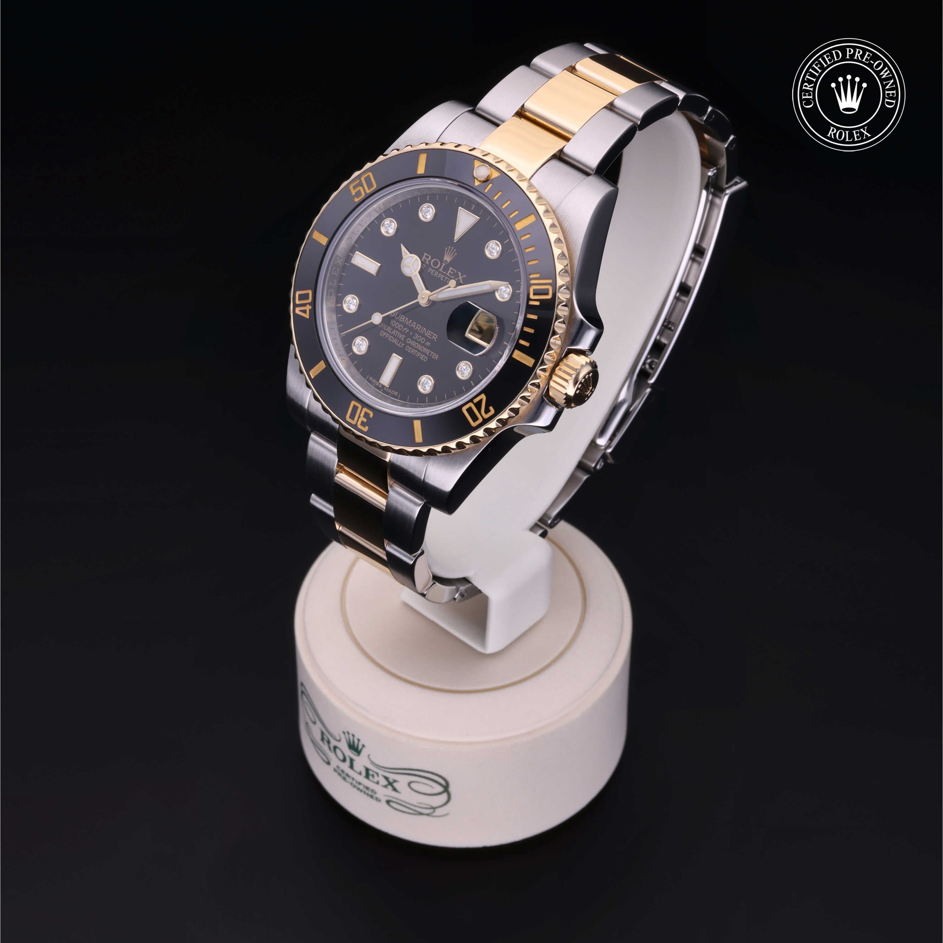 Rolex Certified Pre-owned Submariner Date M116613LN-0003 front on black background
