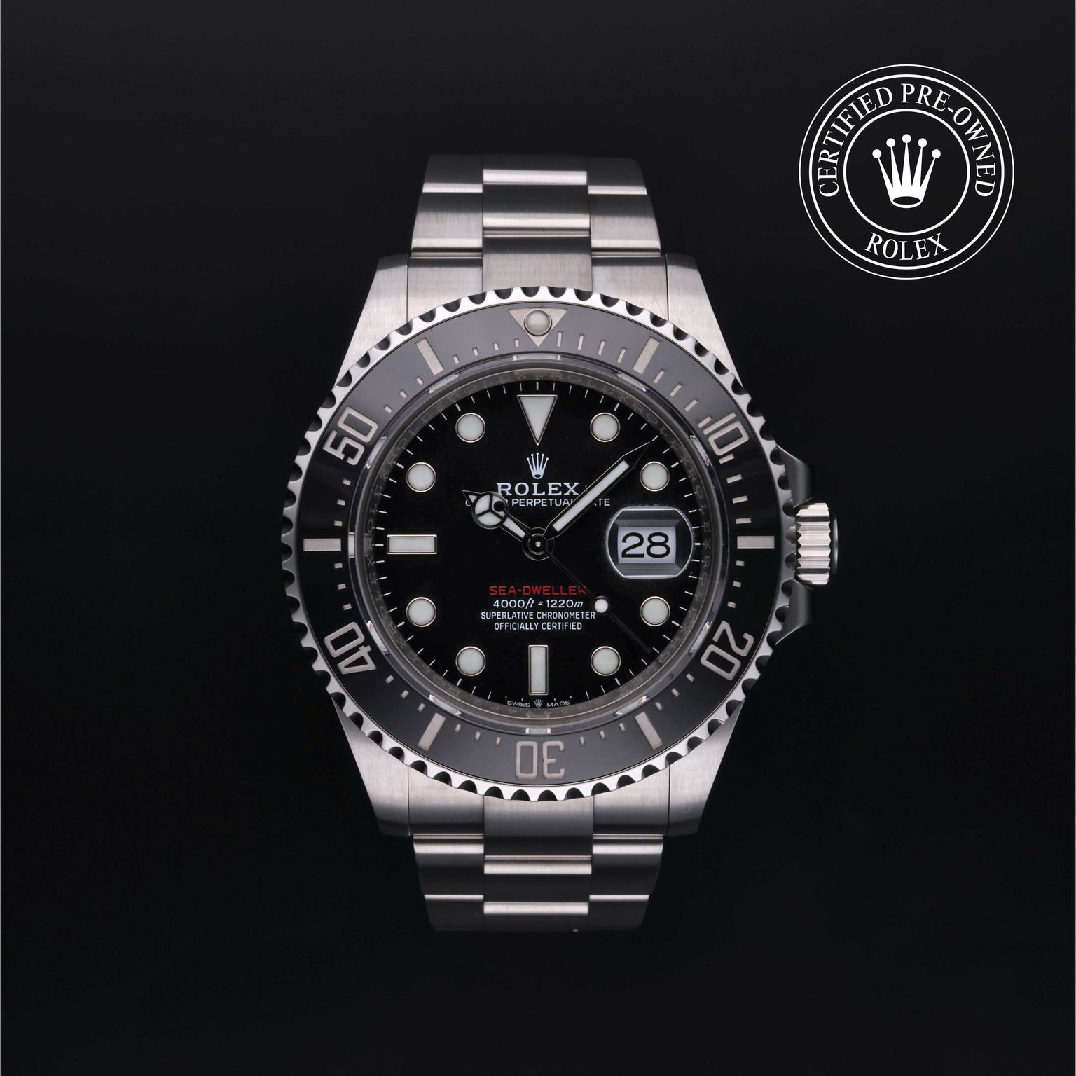 Rolex Certified Pre-owned Sea-Dweller M126600-0001 front on black background