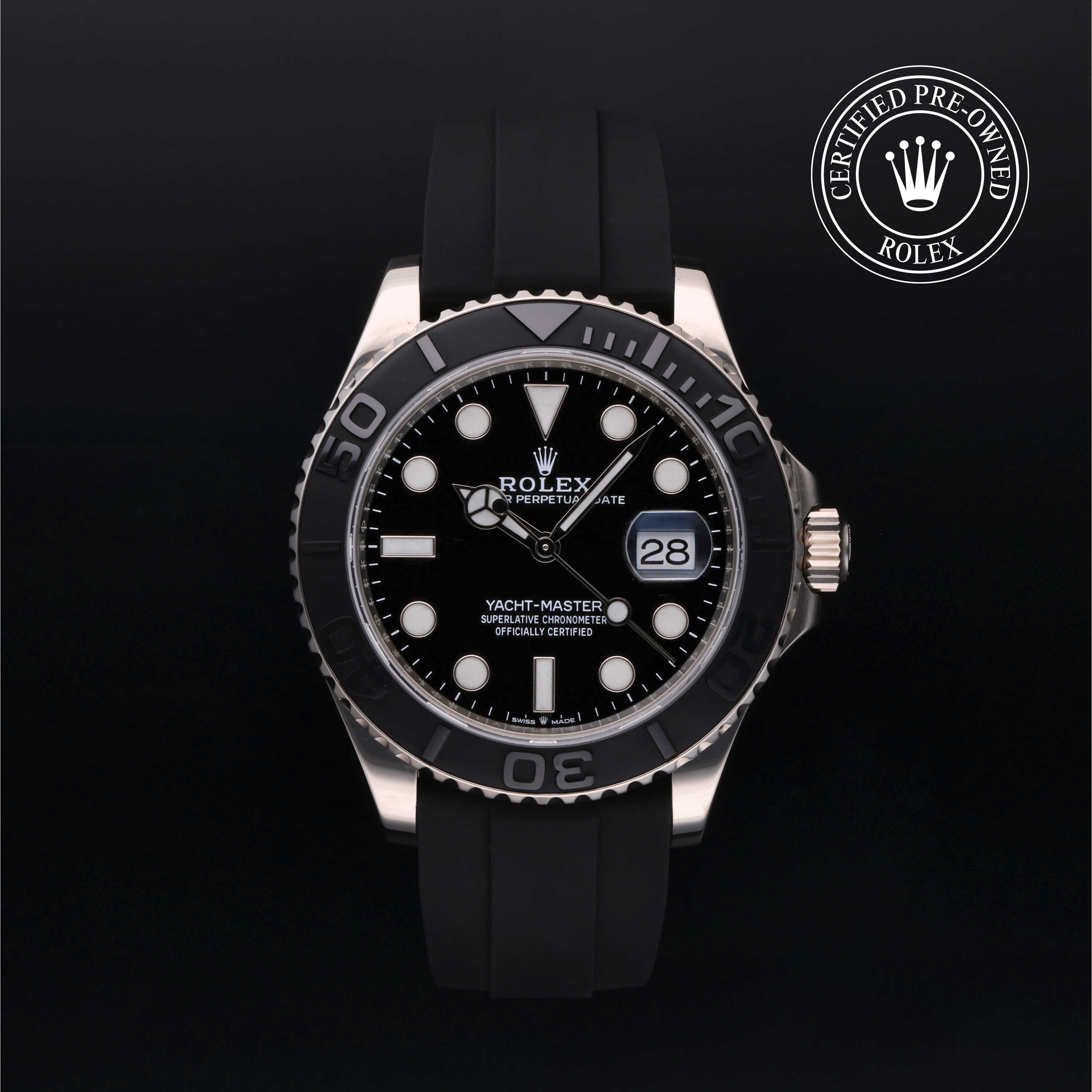 Rolex Certified Pre-owned Yacht-Master M226659-0002 front on black background