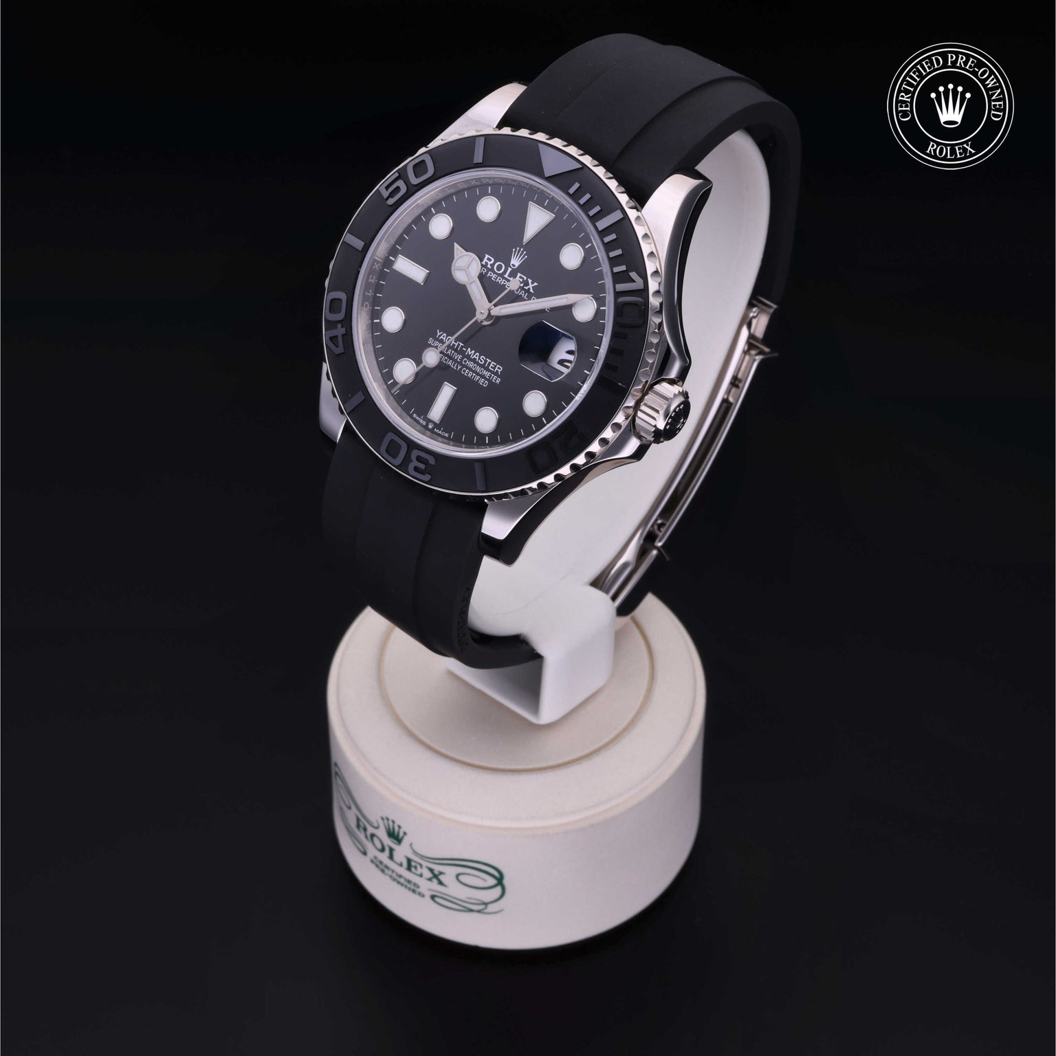 Rolex Certified Pre-owned Yacht-Master M226659-0002 front on black background