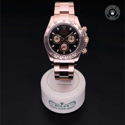 Rolex Certified Pre-owned Daytona M116505-0002 front on black background