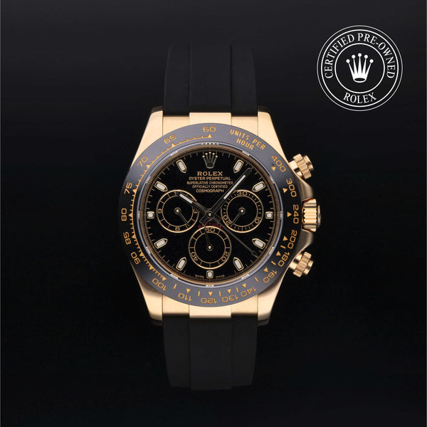 Rolex Certified Pre-owned Daytona M116518LN-0035 front on black background