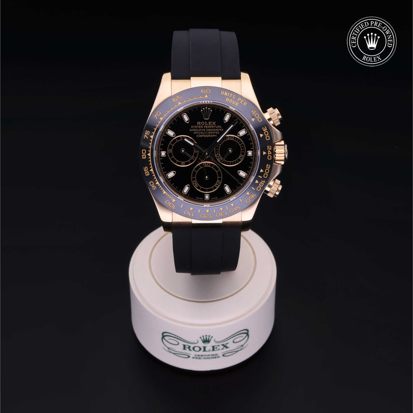 Rolex Certified Pre-owned Daytona M116518LN-0035 front on black background